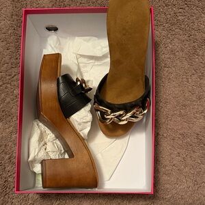 Black and Brown Chain Detail Wedge Sandals